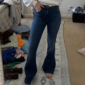 MOTHER High-Rise Flare Jeans in Medium Blue